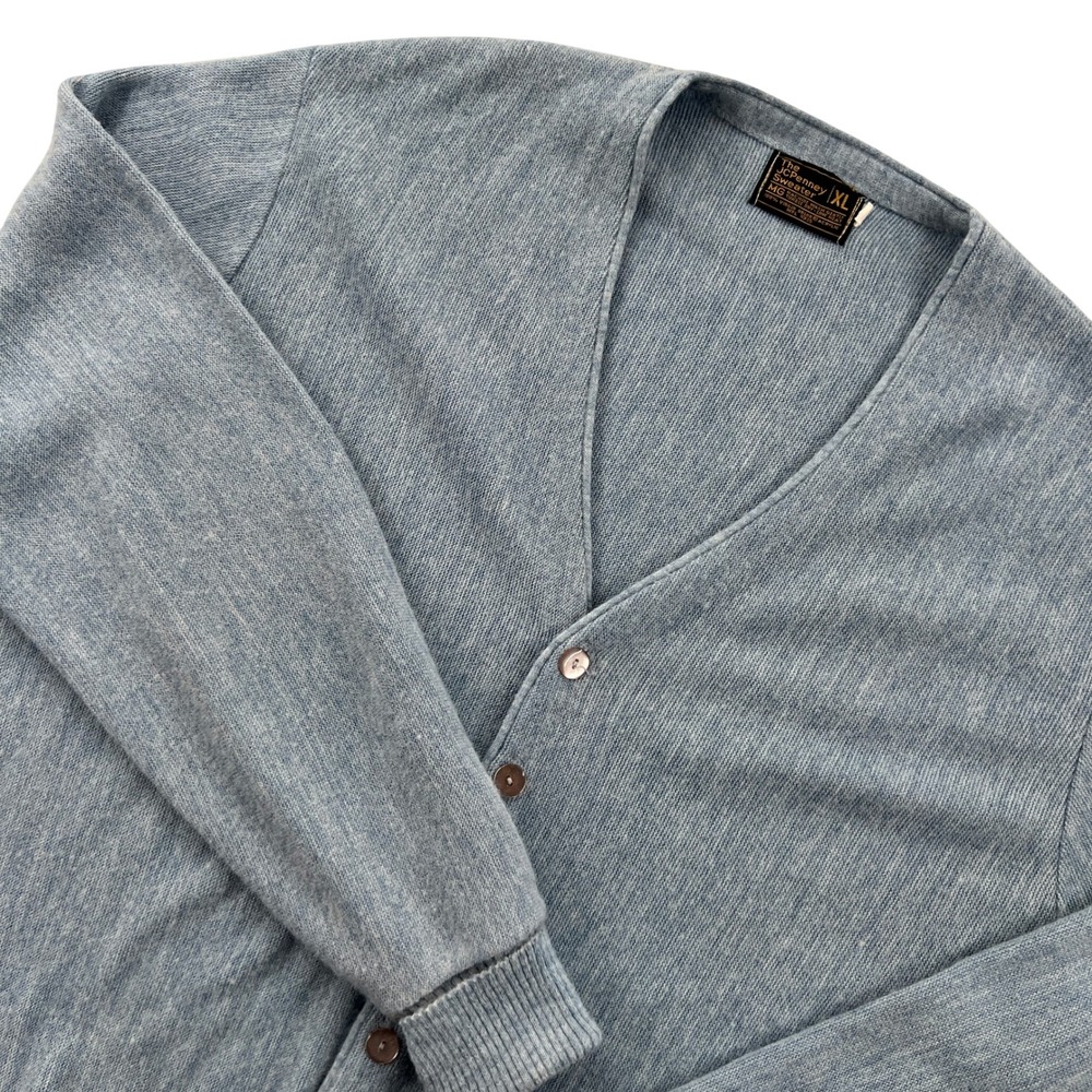VTG 70s JCPenney Cardigan Sweater Mens XL Tall Blue Orlon Acrylic Knit Retro Dad